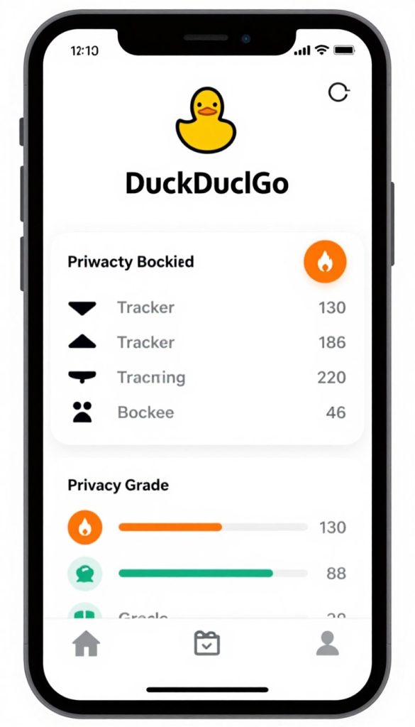DuckDuckGo mobile browser showing privacy features for anonymous browsing on smartphones